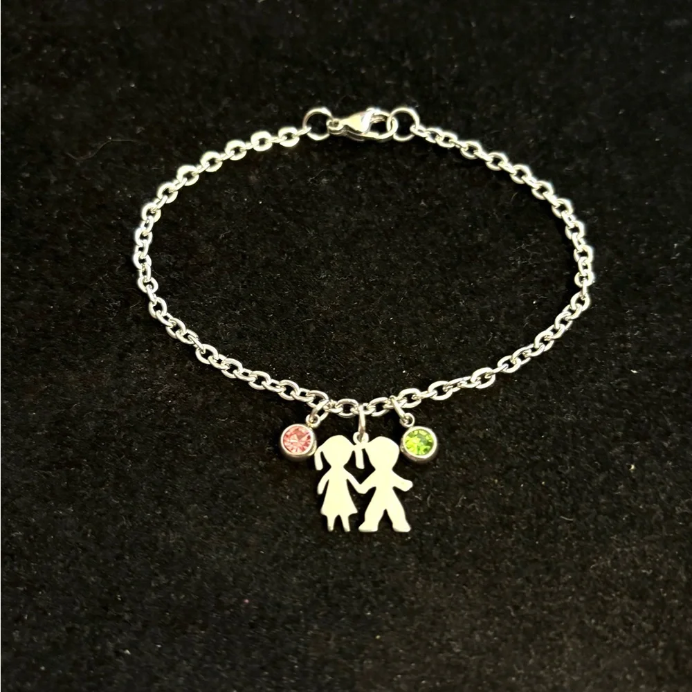 Girl and Boy charm bracelet with birthstones